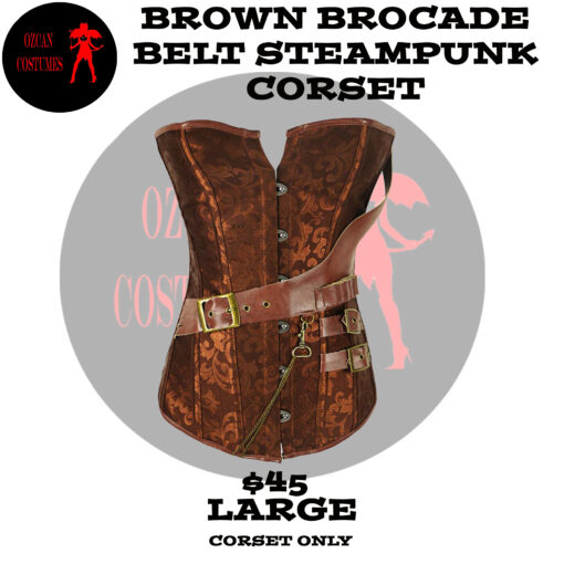 BROWN BROCADE BELT STEAMPUNK CORSET L